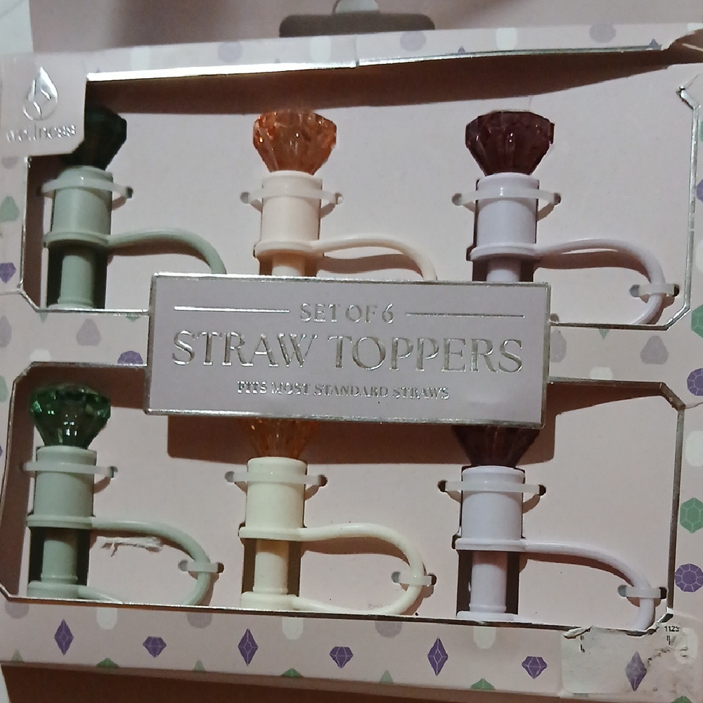 Straw Toppers Set of 6 Multicolor NIB